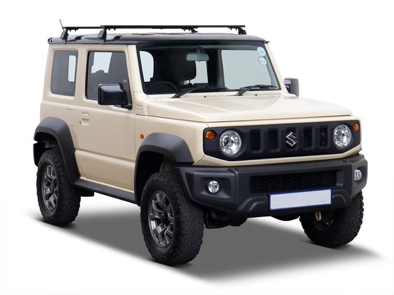 Front Runner load bars on a beige Jimny 3-door
